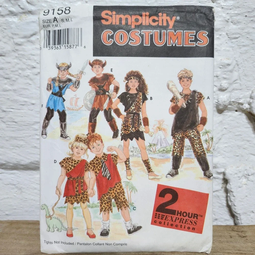 Simplicity 9158 & 9157 Halloween Costume Sewing Pattern Viking Caveman‎ Size A